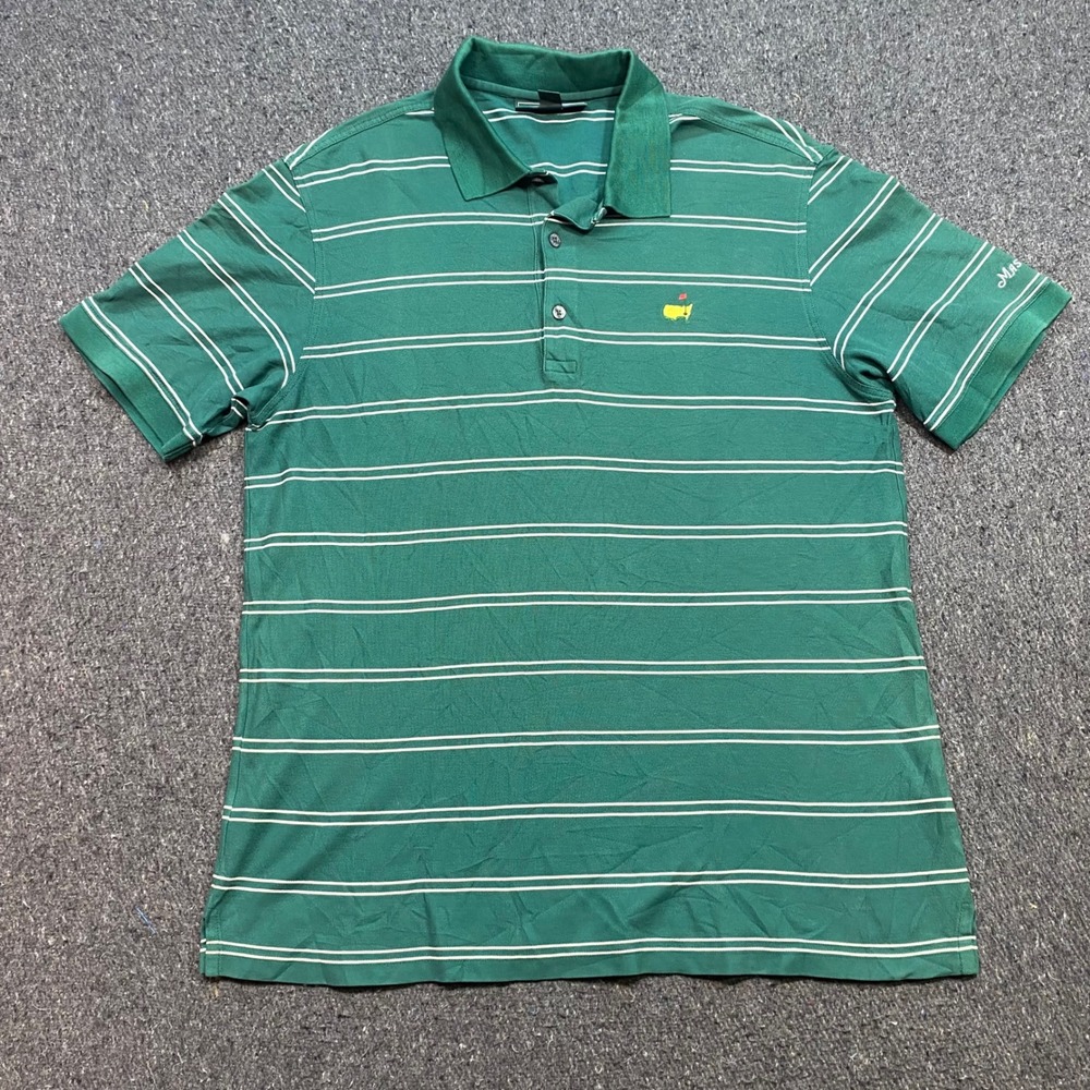 Masters Collection Polo Sz L Mens Green Striped Golf Pima Cotton Tournament Top